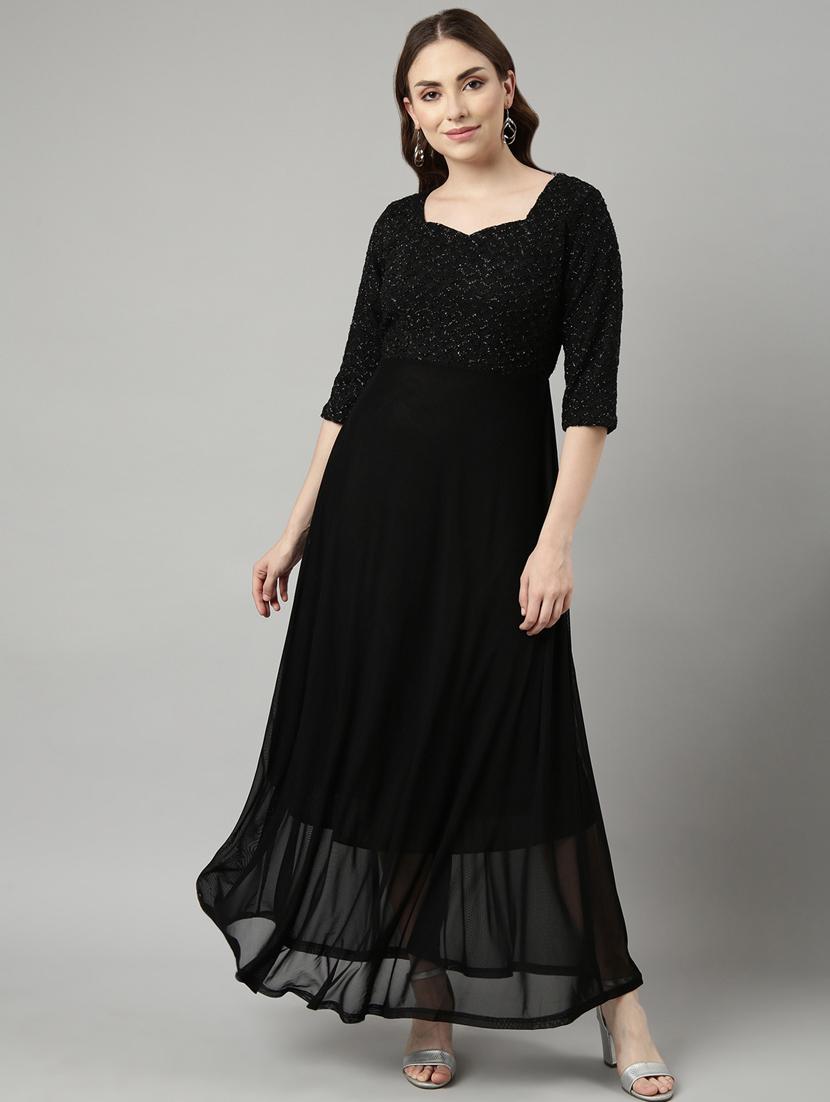 black self design detailed dress - 20958819 -  Zoom Image - 0