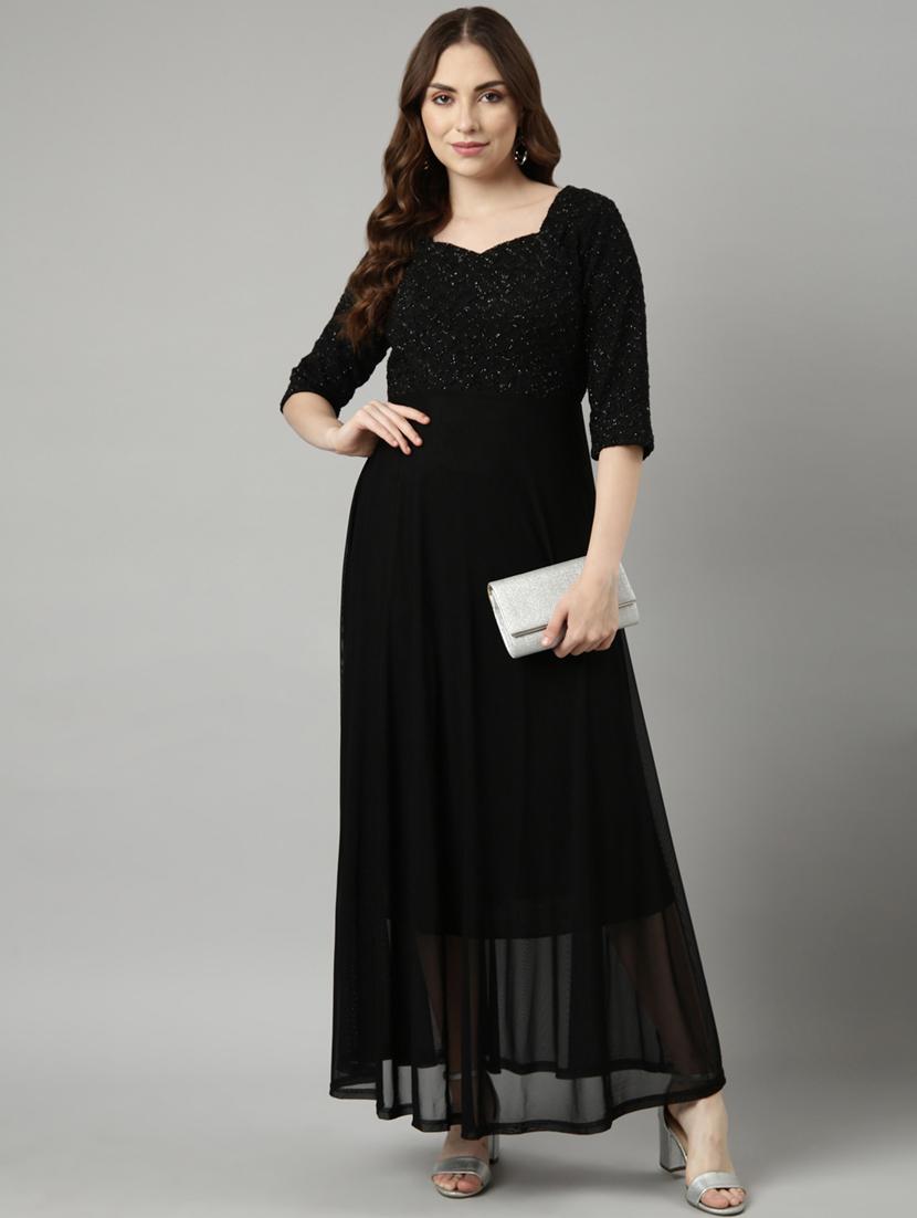 black self design detailed dress - 20958819 - Standard Image - 3