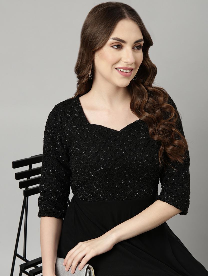 black self design detailed dress - 20958819 - Standard Image - 5