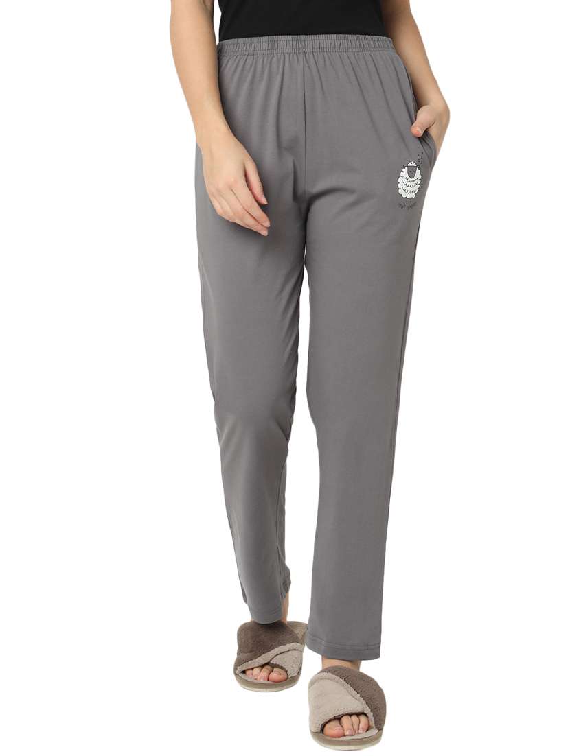 women grey placement print detailed regular pyjama