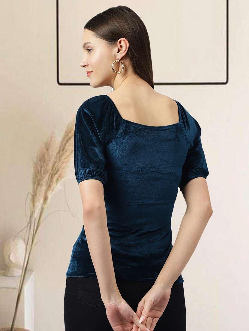 women teal solid straight top - 20960390 -  Standard Image - 3