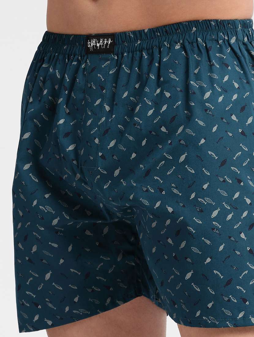 men teal printed boxer - 20960524 -  Standard Image - 5