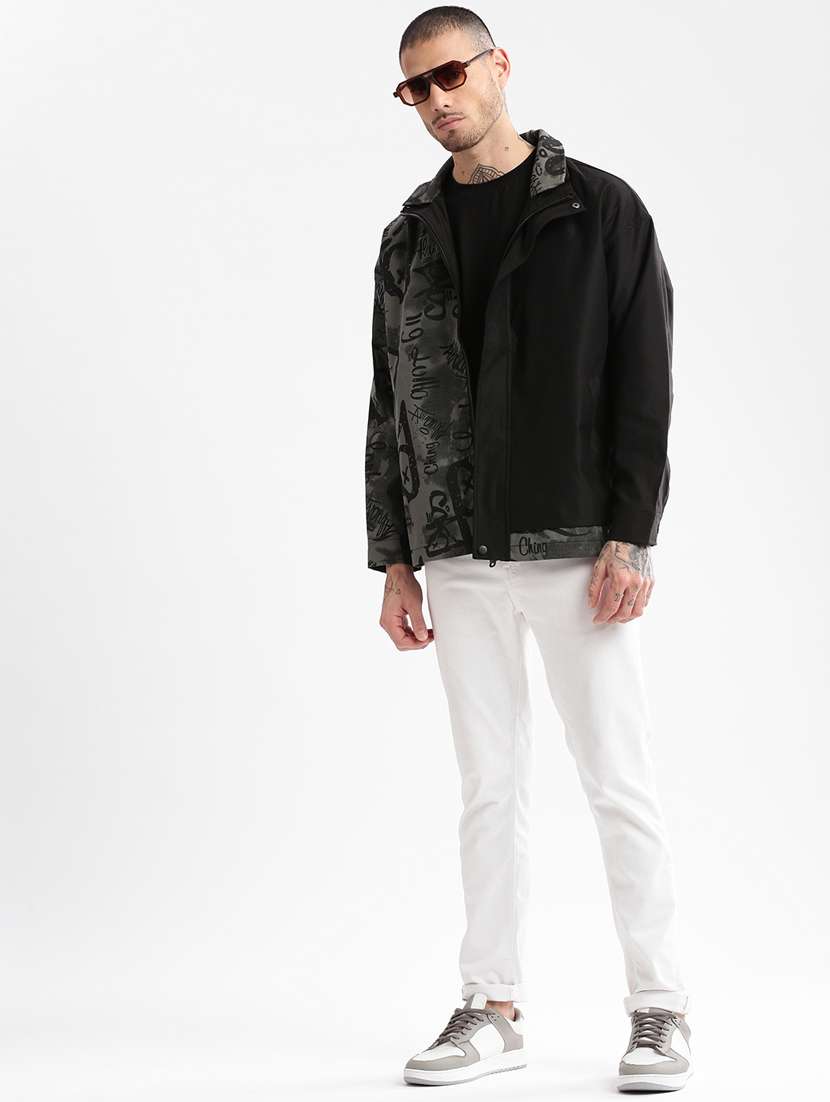 black printed detailed casual jacket - 20960550 -  Standard Image - 3