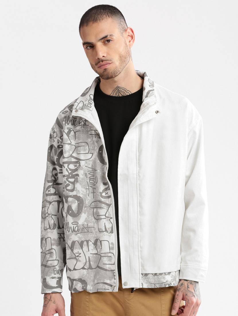 white printed detailed casual jacket