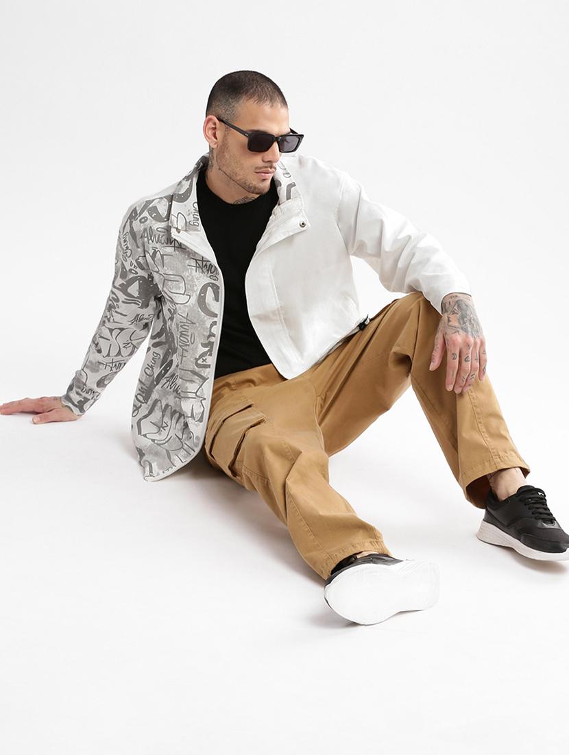 white printed detailed casual jacket - 20960551 - Standard Image - 3