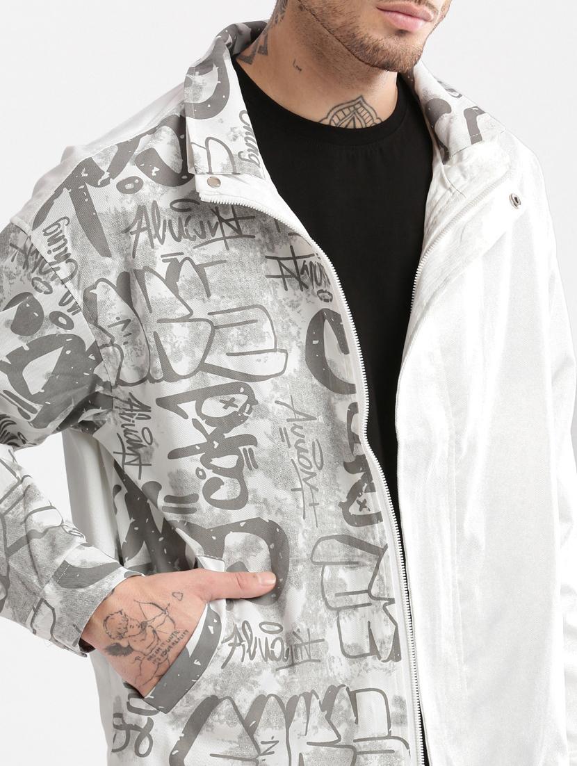 white printed detailed casual jacket - 20960551 - Standard Image - 5