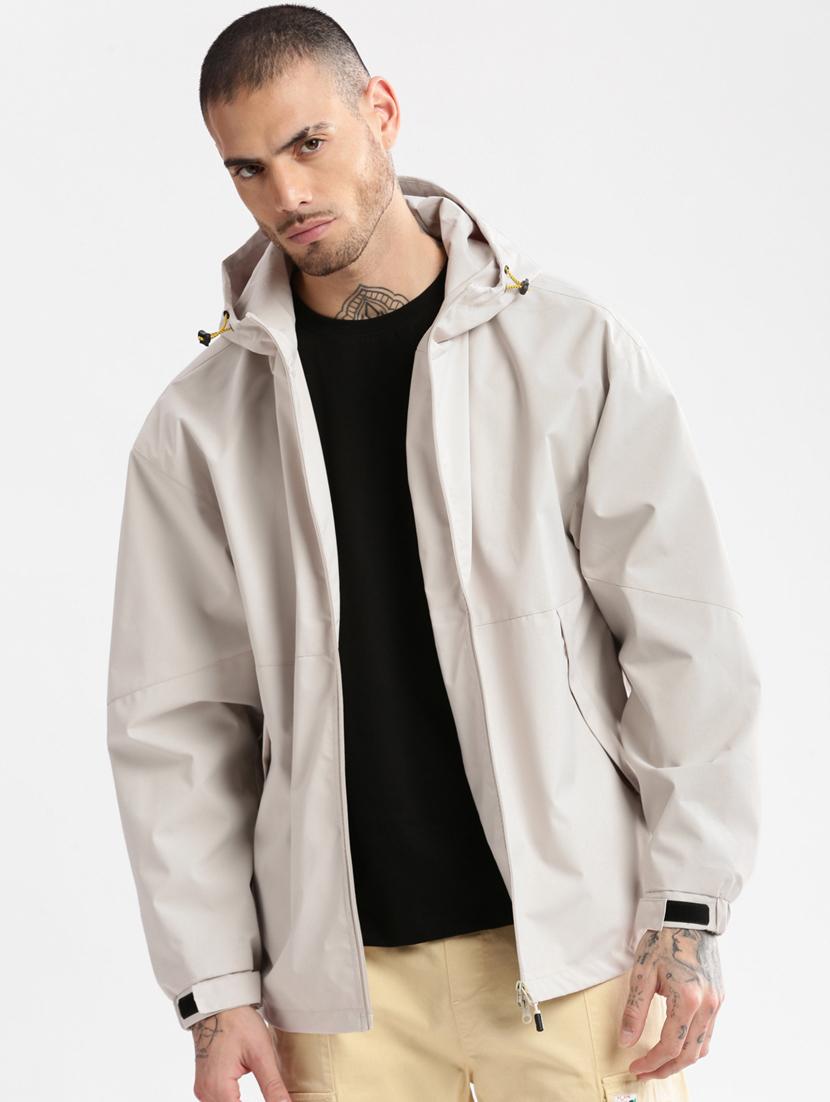 solid cream detailed casual hooded jacket - 20960559 - Zoom Image - 0