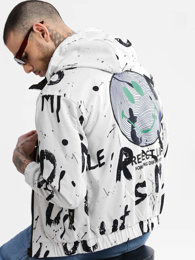 white printed detailed casual reversible hooded jacket - 20960562 -  Standard Image - 3