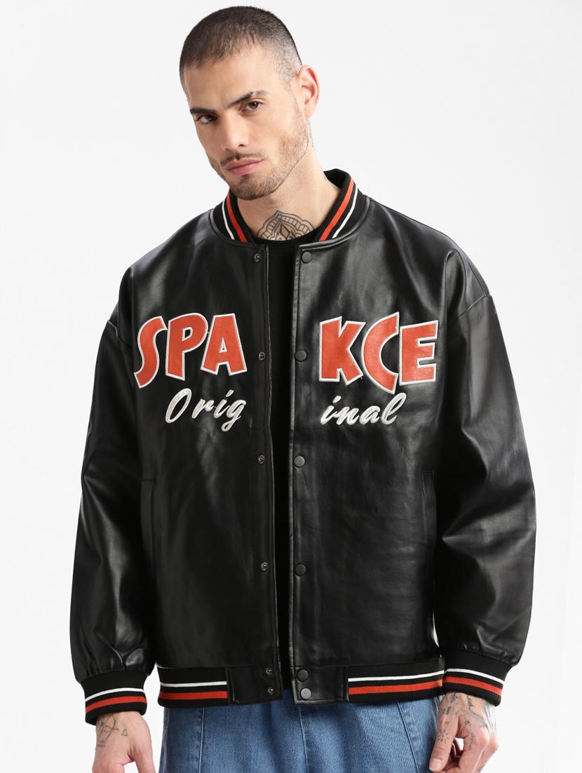 black typographic printed detailed casual jacket - 20960565 - Zoom Image - 0