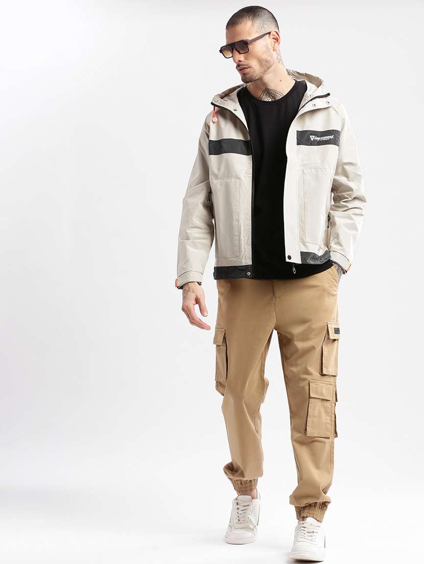 cream printed detailed casual hooded jacket - 20960571 -  Standard Image - 3