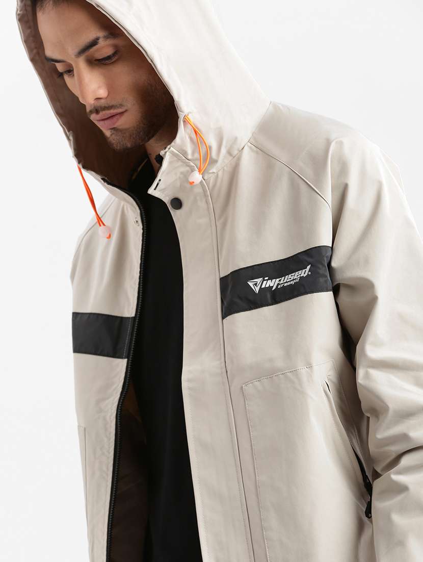 cream printed detailed casual hooded jacket - 20960571 -  Standard Image - 5