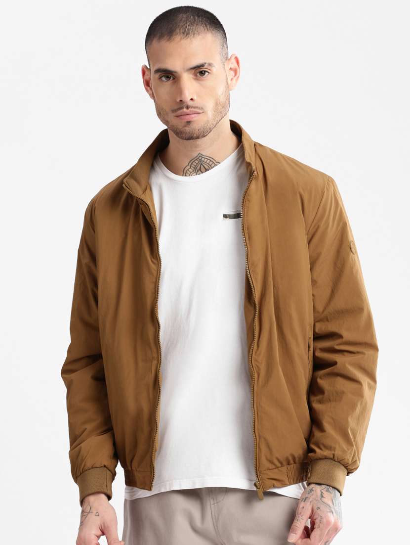 solid brown detailed casual jacket - 20960580 -  Zoom Image - 0
