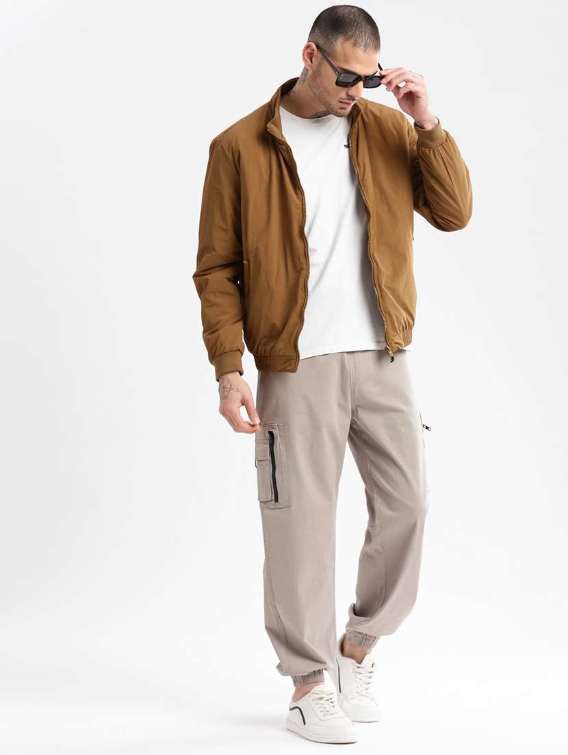 solid brown detailed casual jacket - 20960580 -  Standard Image - 3