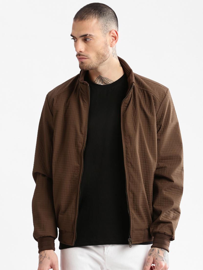 brown self design detailed casual jacket - 20960588 -  Zoom Image - 0