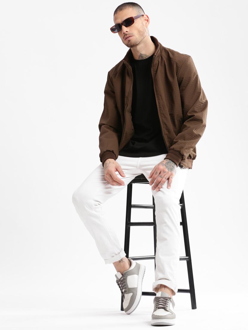 brown self design detailed casual jacket - 20960588 - Standard Image - 3