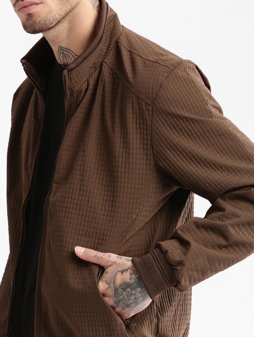brown self design detailed casual jacket - 20960588 - Standard Image - 5