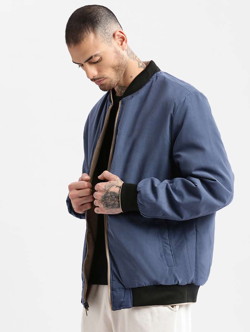 solid blue detailed casual reversible jacket - 20960590 - Standard Image - 3