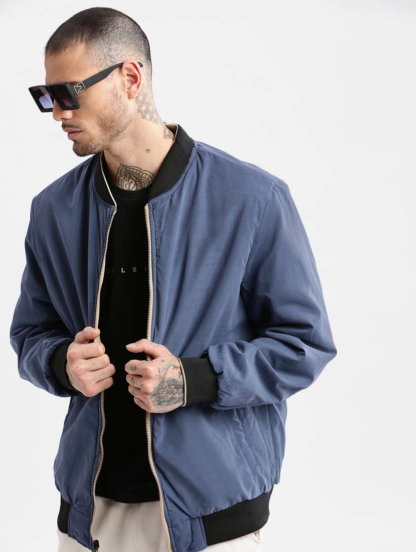 solid blue detailed casual reversible jacket - 20960590 - Standard Image - 5