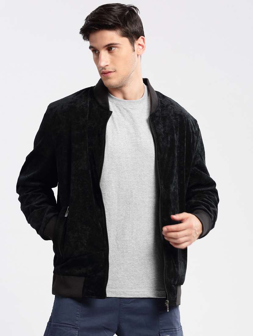 solid black detailed casual jacket - 20960591 - Zoom Image - 0