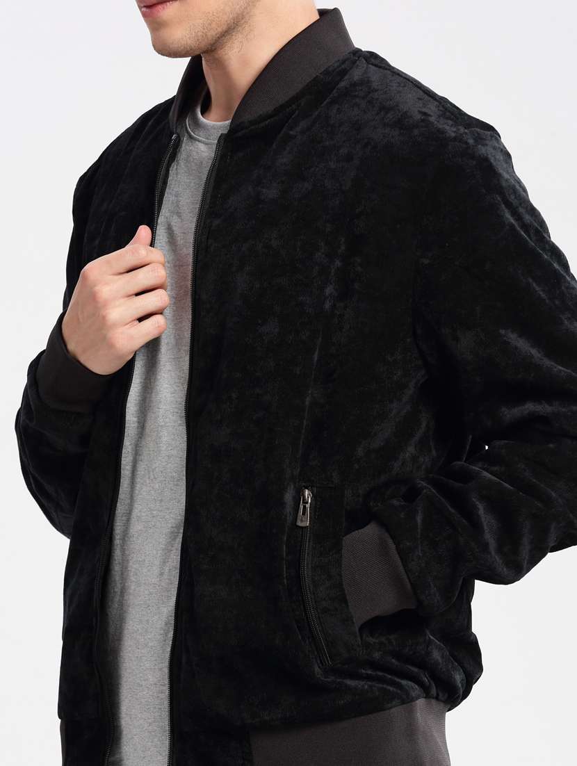 solid black detailed casual jacket - 20960591 - Standard Image - 5