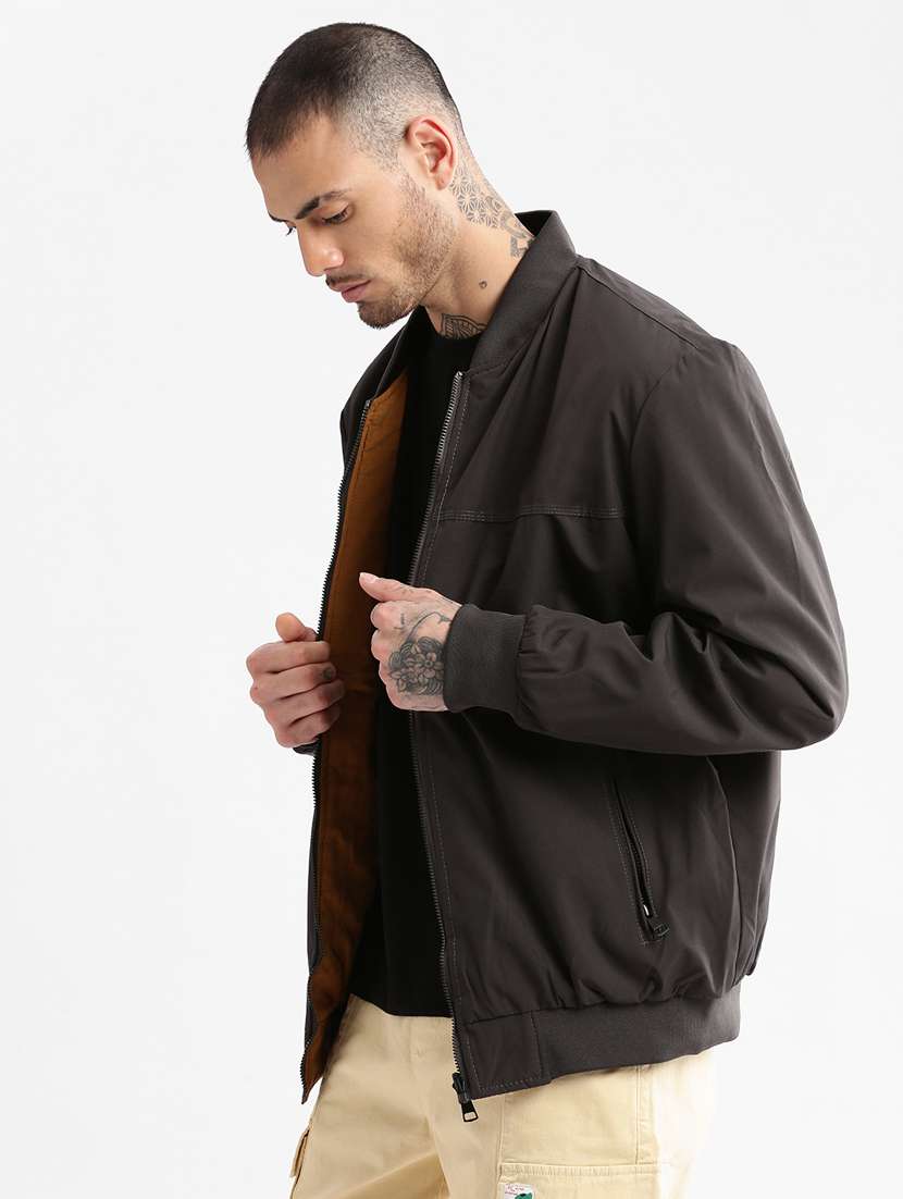 solid dark grey detailed casual reversible jacket - 20960593 -  Standard Image - 3