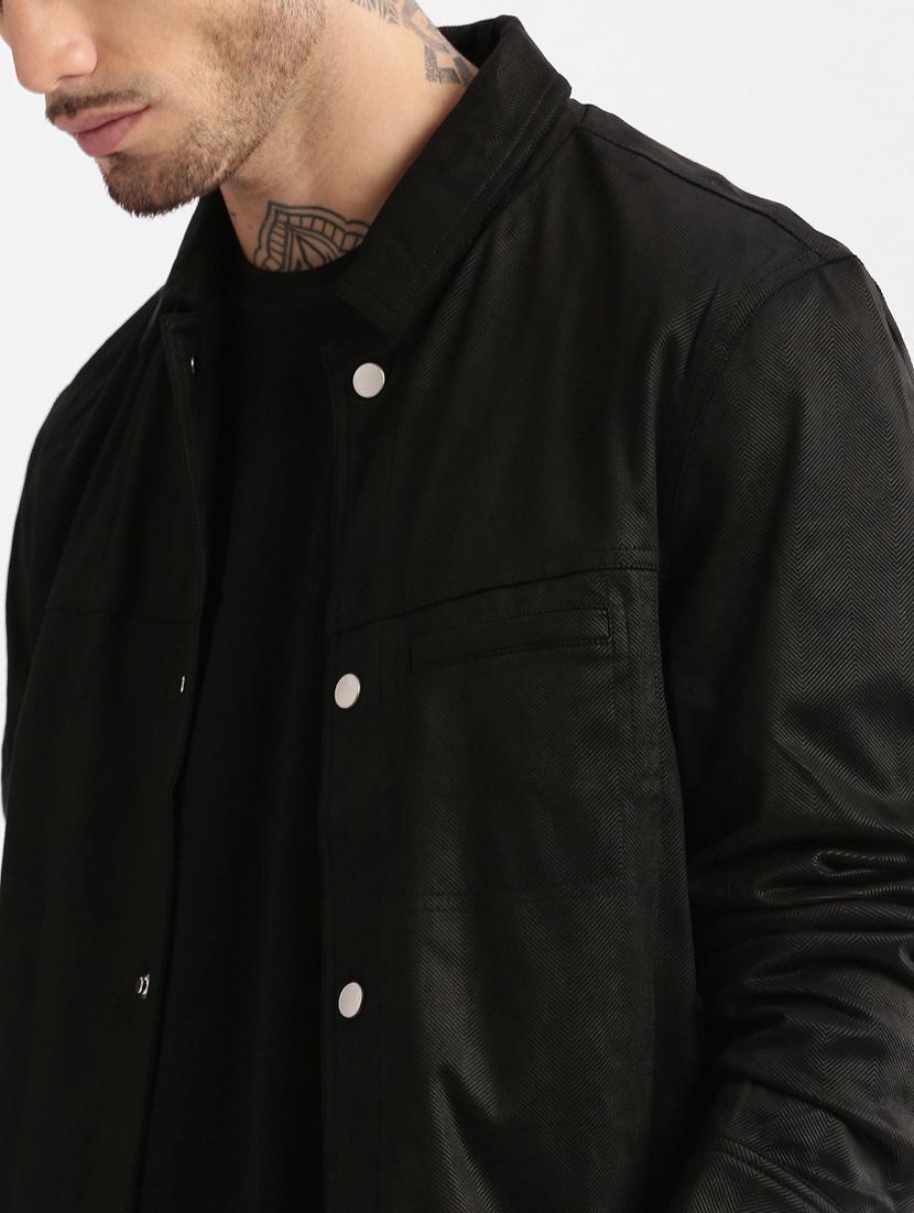 solid black detailed casual jacket - 20960599 - Standard Image - 5