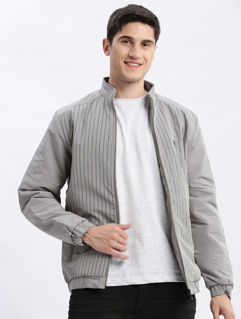 grey striped detailed casual jacket - 20960605 -  Standard Image - 3