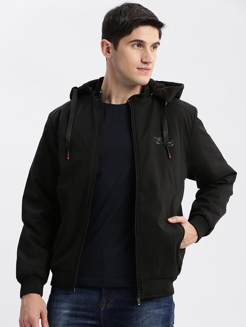 solid black detailed casual hooded jacket - 20960616 -  Zoom Image - 0