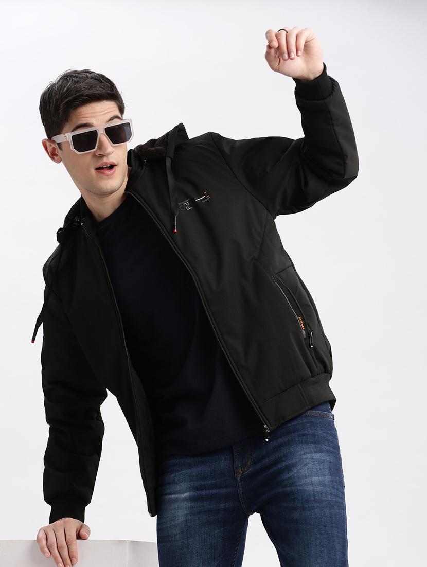 solid black detailed casual hooded jacket - 20960616 - Standard Image - 3