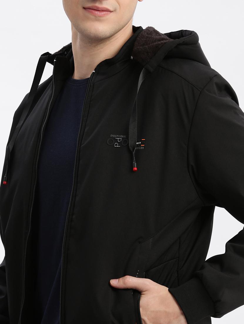solid black detailed casual hooded jacket - 20960616 - Standard Image - 5