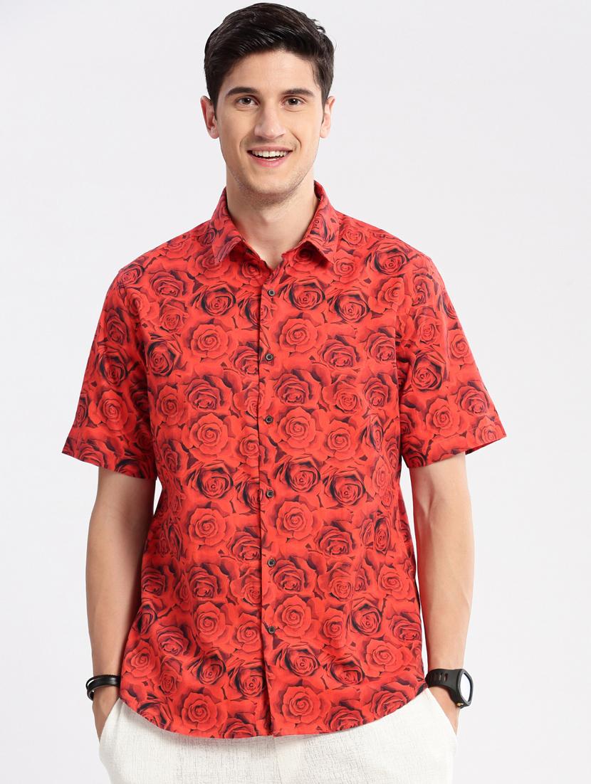 red cotton blend casual shirt - 20960682 - Zoom Image - 0