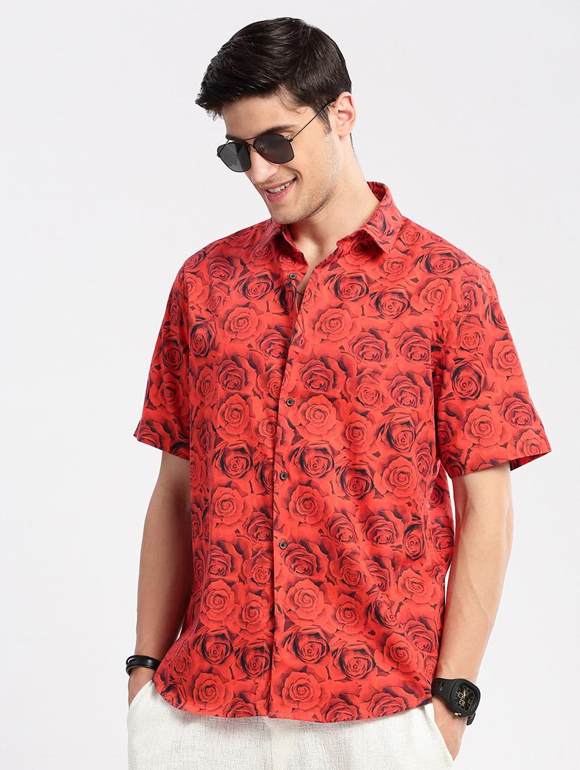 red cotton blend casual shirt - 20960682 - Standard Image - 5