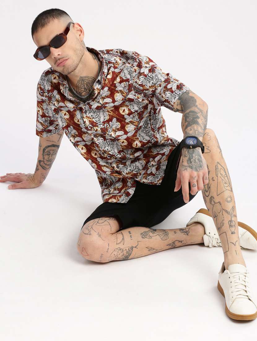 men short sleeve floral printed casual shirt - 20960685 -  Standard Image - 3