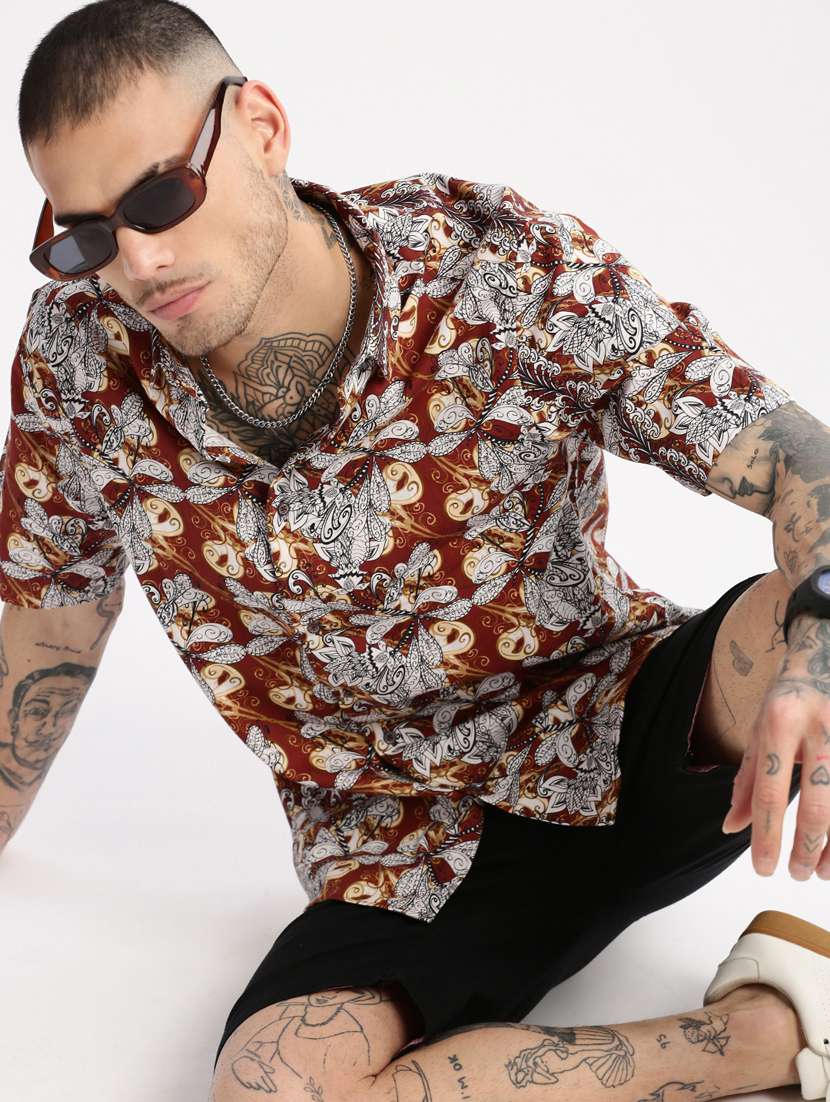 men short sleeve floral printed casual shirt - 20960685 -  Standard Image - 5