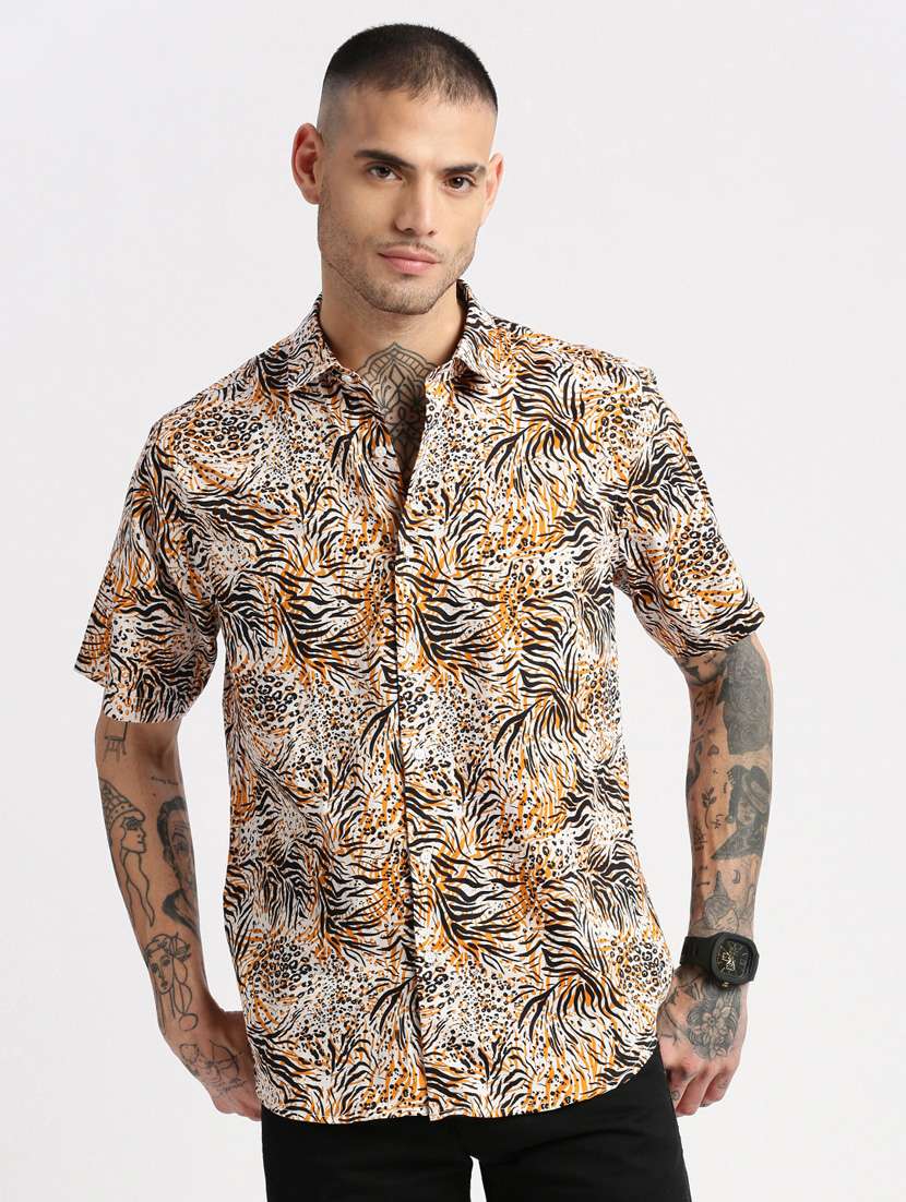 men short sleeve animal printed casual shirt
