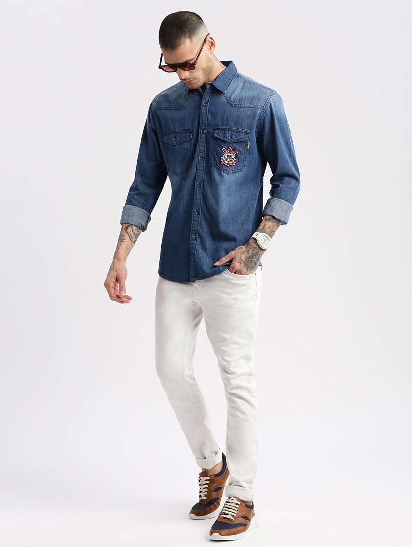 blue denim casual shirt - 20960717 -  Standard Image - 3
