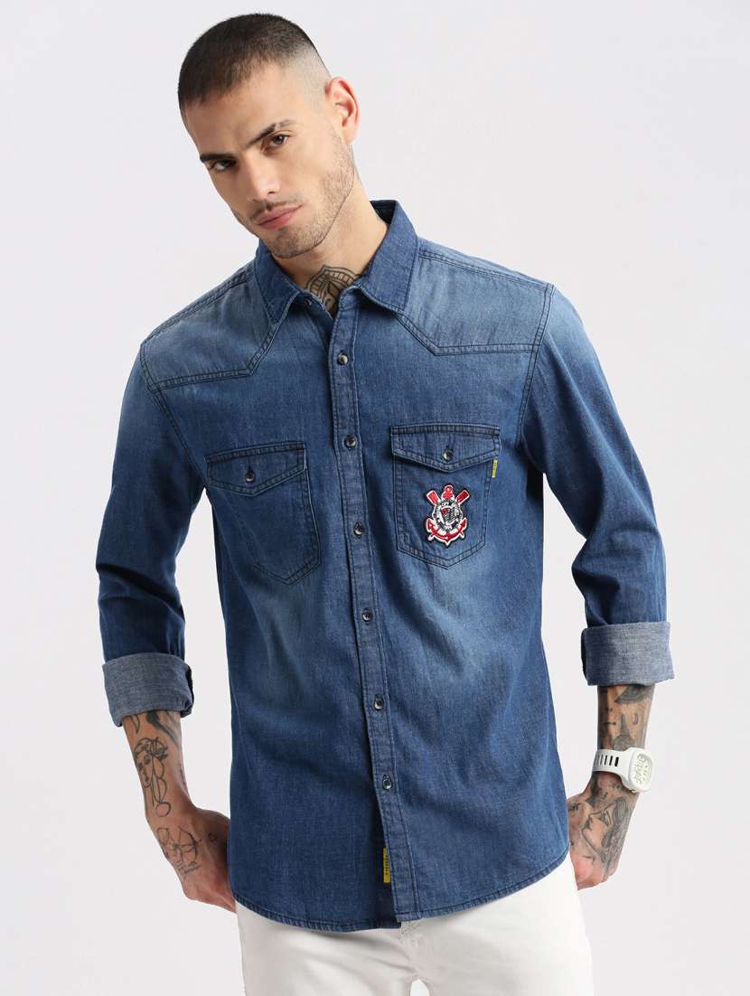 blue denim casual shirt - 20960717 -  Standard Image - 5