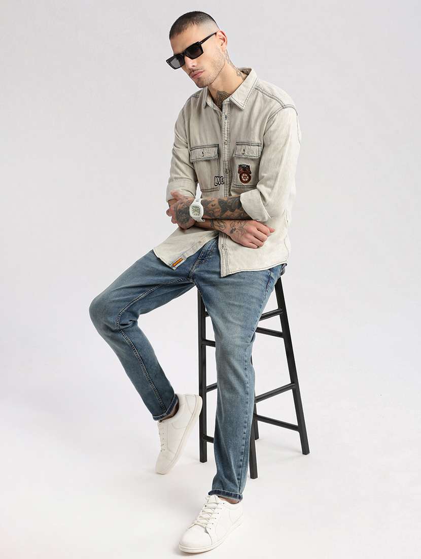 men cream solids casual shirt - 20960720 -  Standard Image - 3