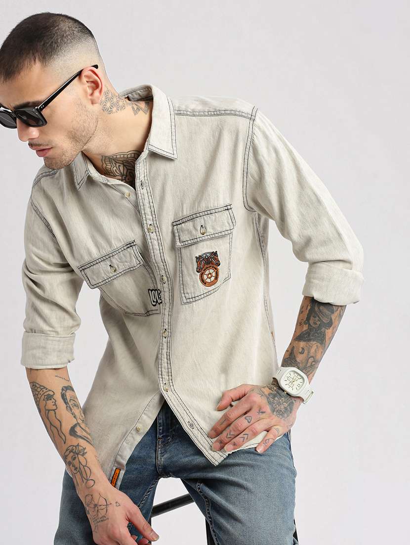 men cream solids casual shirt - 20960720 -  Standard Image - 5