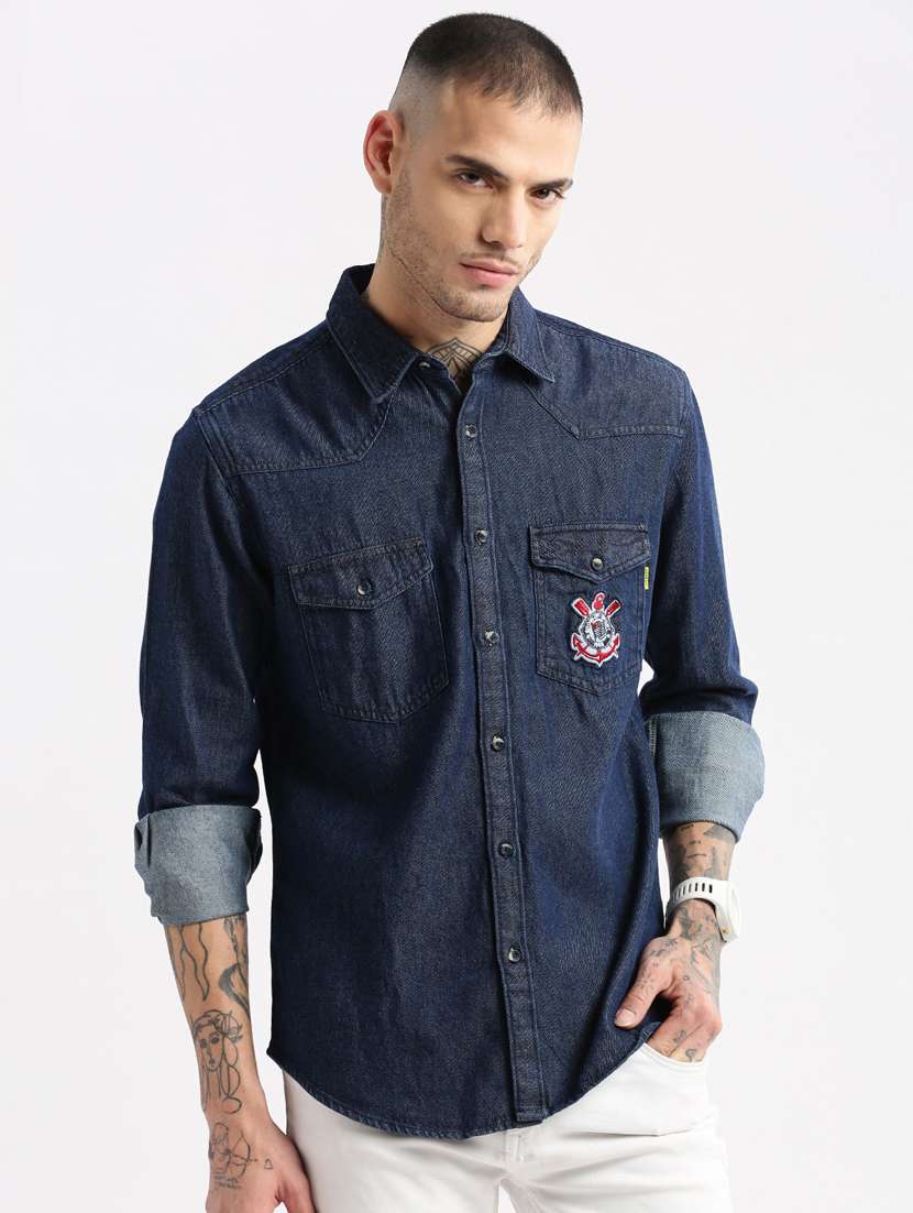 navy blue denim casual shirt