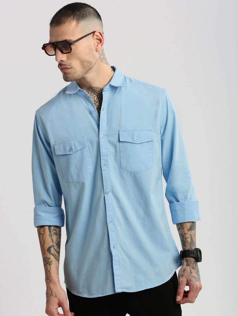 men light blue solids casual shirt - 20960723 -  Standard Image - 5