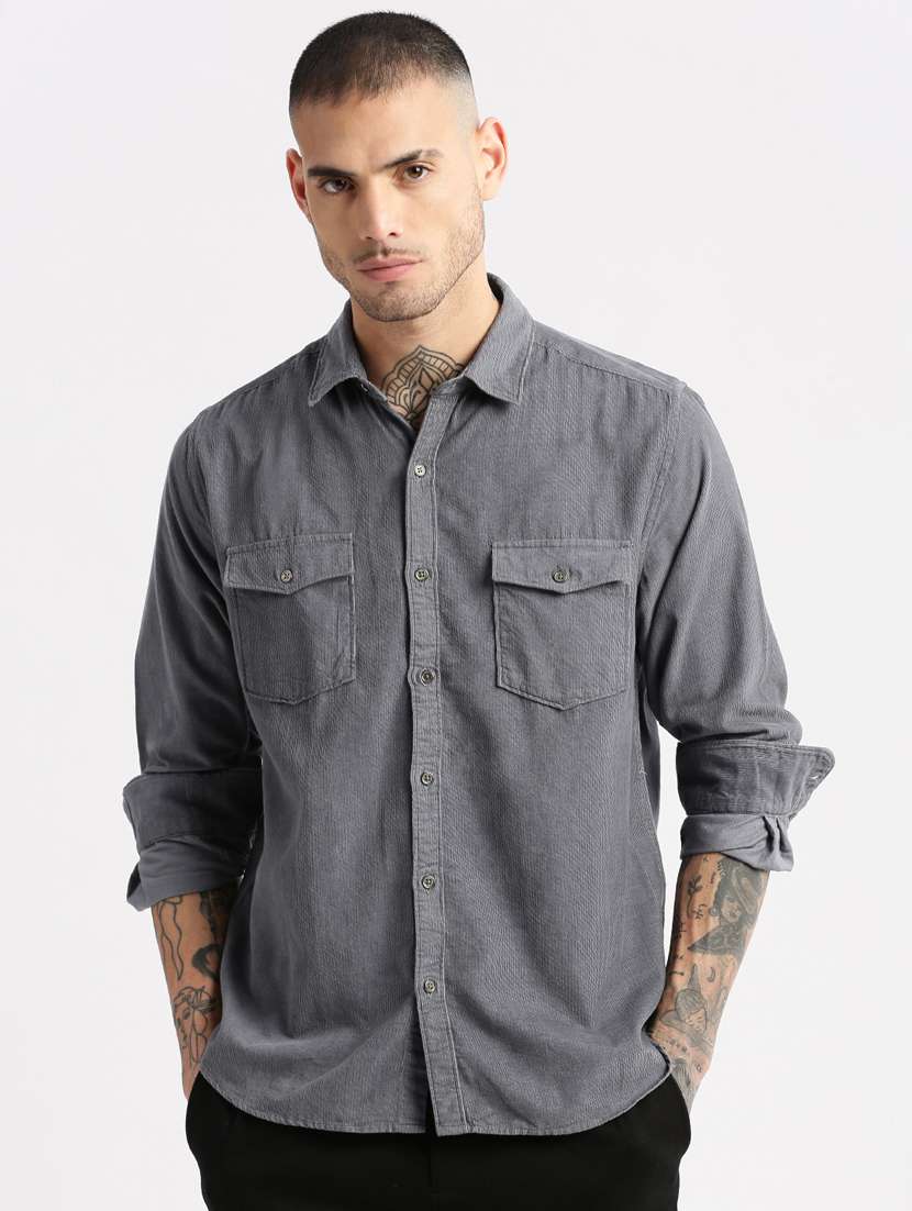 men collared long sleeve casual shirt