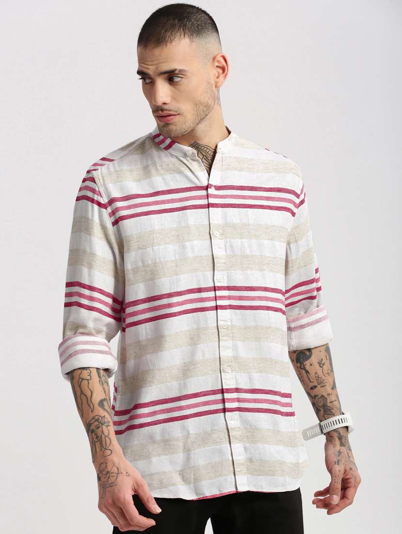 men off-white stripes printed casual shirt