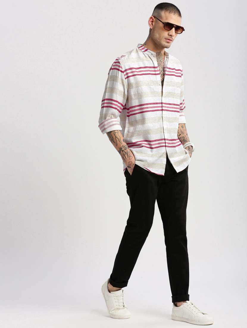 men off-white stripes printed casual shirt - 20960767 -  Standard Image - 3