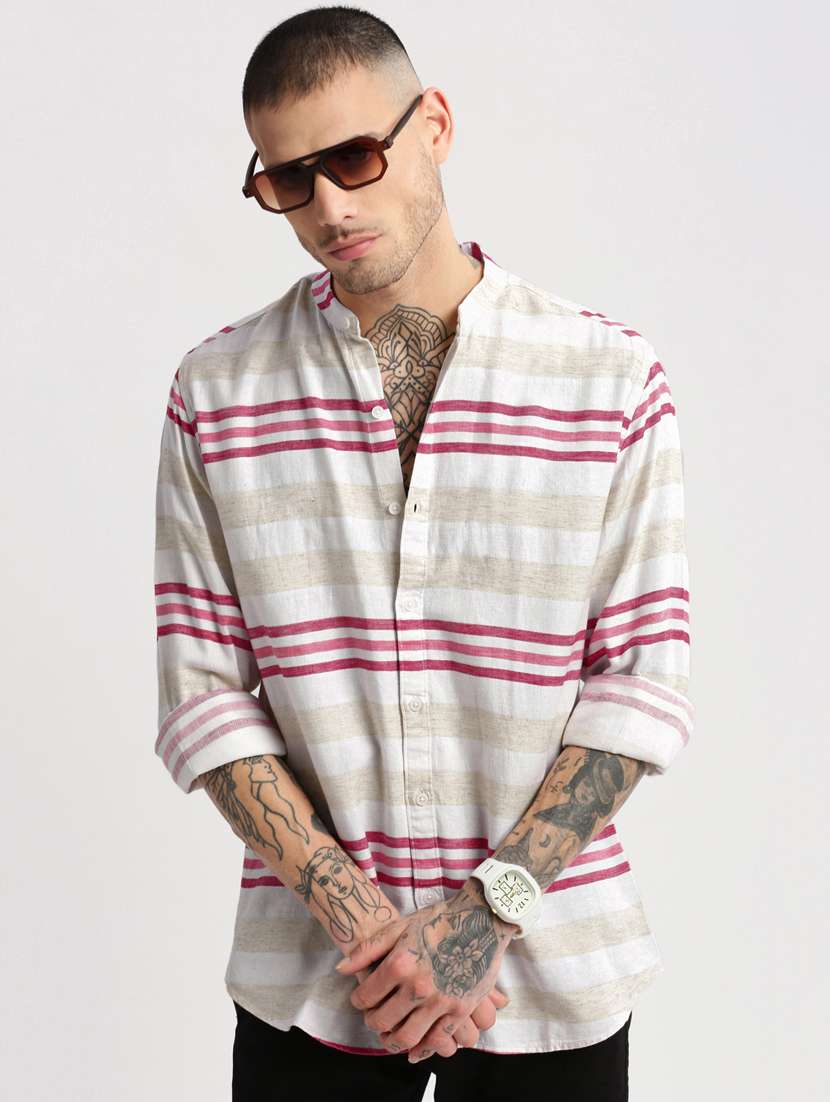 men off-white stripes printed casual shirt - 20960767 -  Standard Image - 5