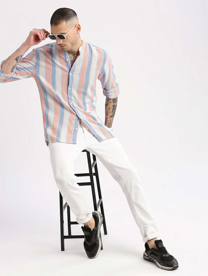 men multi color stripes casual shirt - 20960773 -  Standard Image - 3