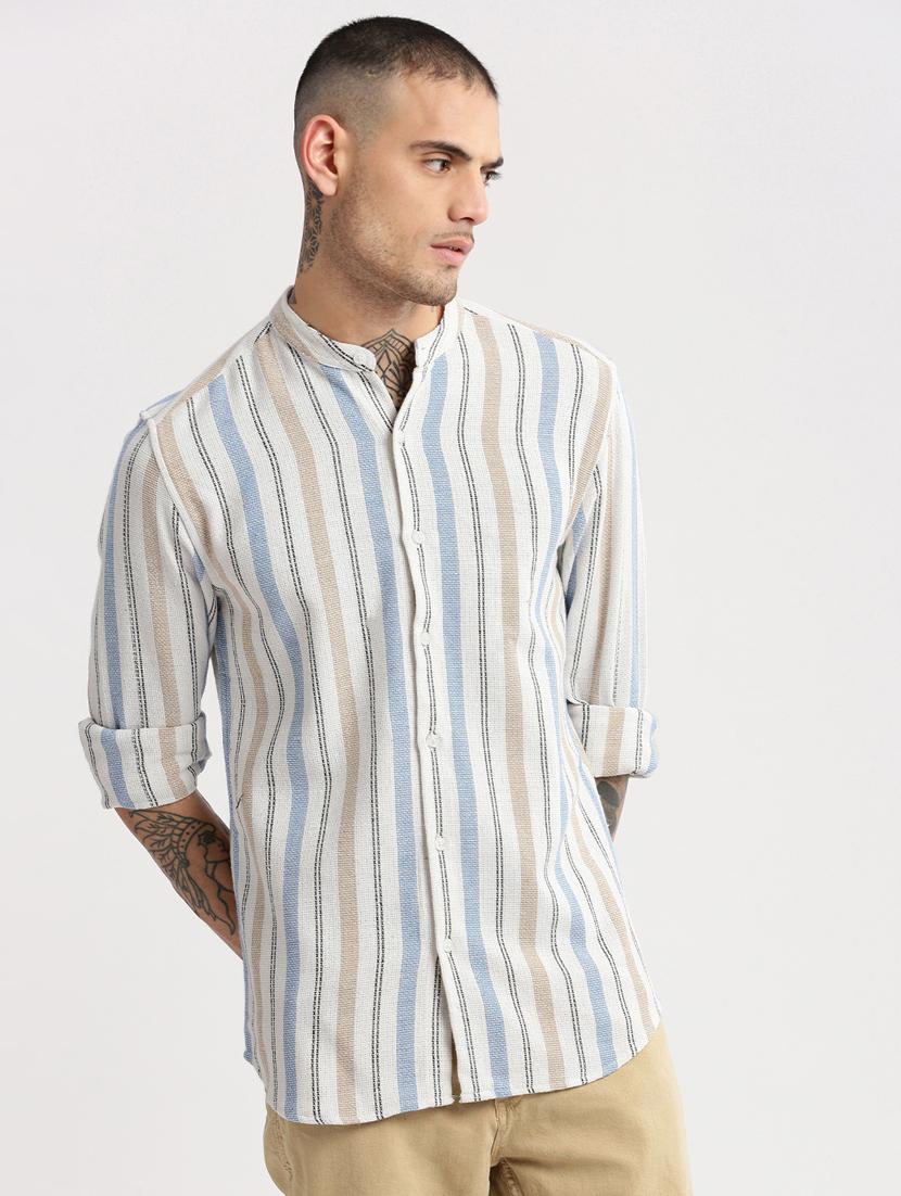 men mandarin collar long sleeve casual shirt - 20960774 -  Zoom Image - 0