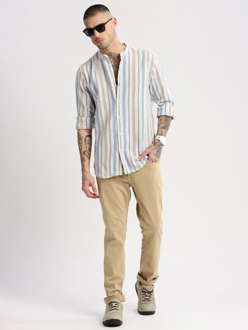 men mandarin collar long sleeve casual shirt - 20960774 - Standard Image - 3