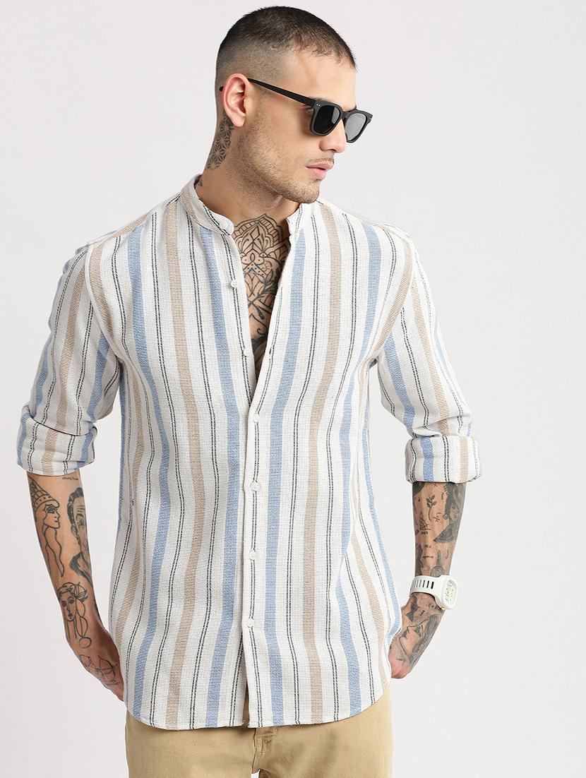 men mandarin collar long sleeve casual shirt - 20960774 - Standard Image - 5