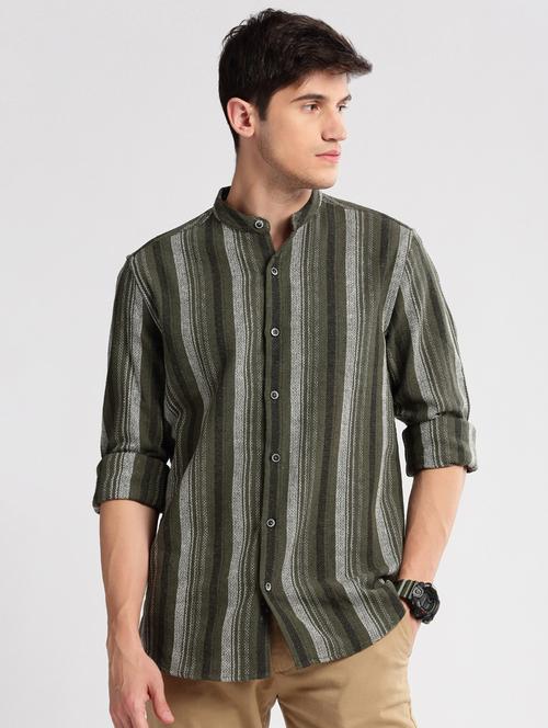 men mandarin collar long sleeve casual shirt - 20960775 - Standard Image - 0